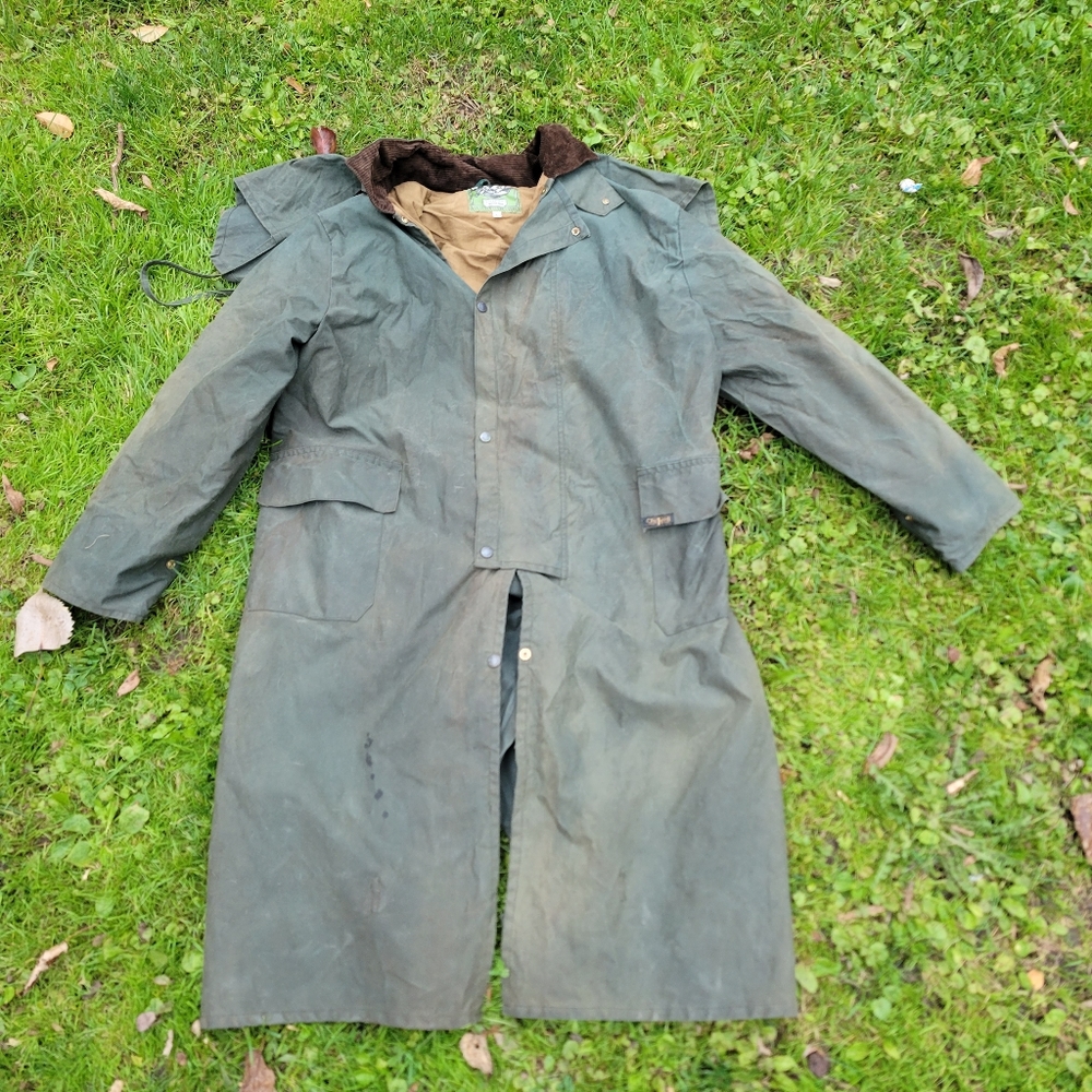 VTG Oxford Blue Outdoor Wear Trench Coat Full Zip Jacket England Made Mens large